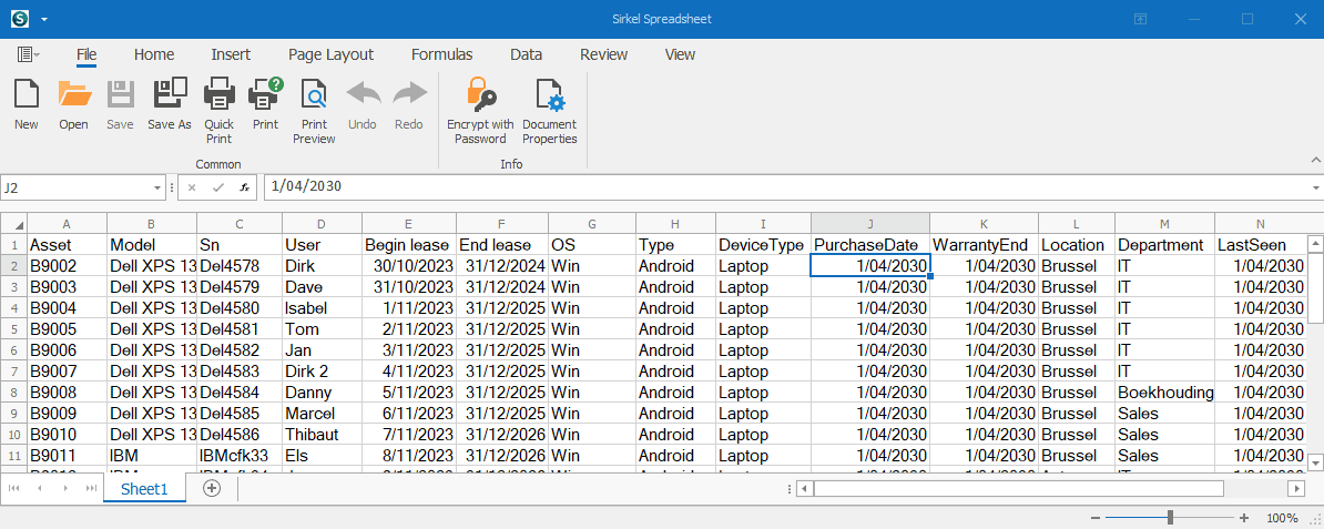 Sirkel Spreadsheet – IT Asset Overview